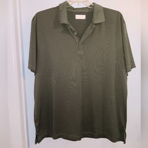 Grand Slam Men's Green Striped Collared 3 Button Polo Golf Shirt Lightweight